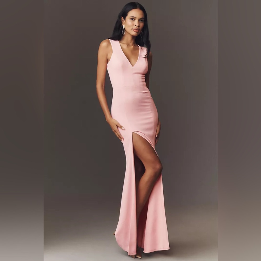 New Dress the Population Sandra Plunge Gown Crepe Pink Size Large Sleeveless